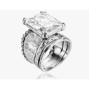 JEAN RACHEL 925 SS Hammered Octagon Shaped Cubic Zirconia Ring Sz 9